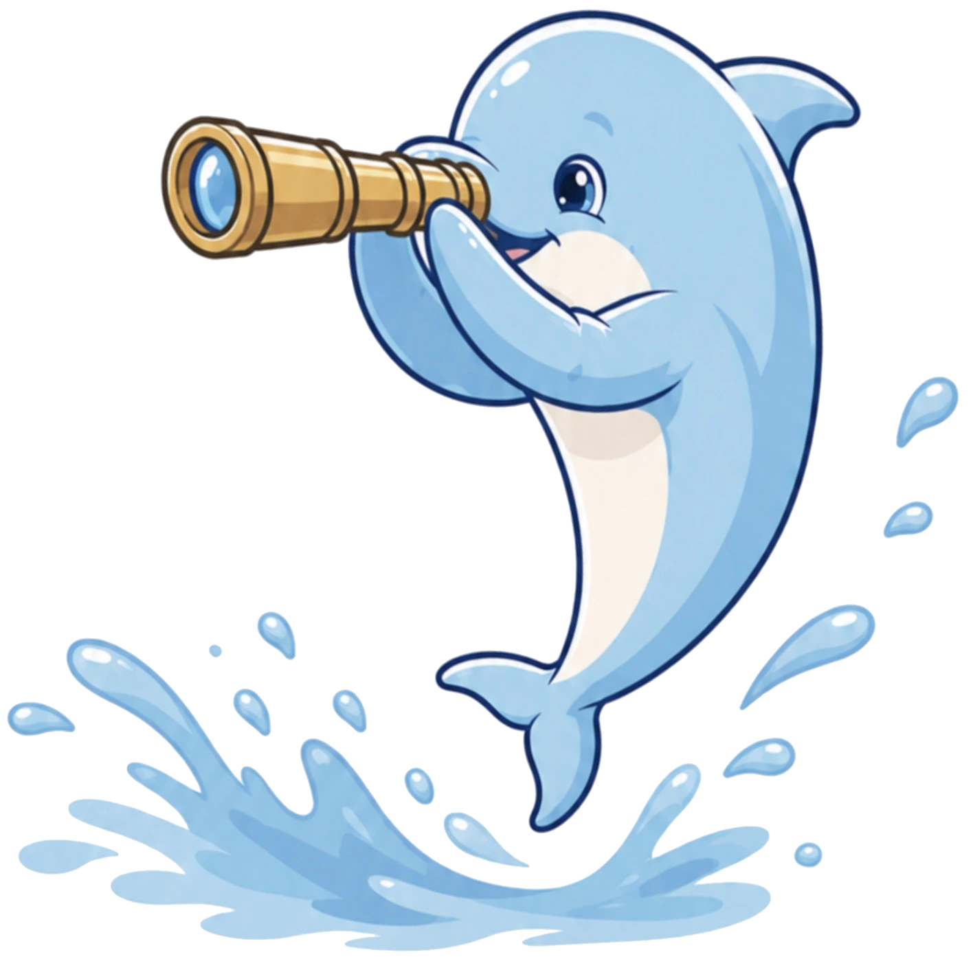 ACE Juniors dolphin mascot looking through a telescope